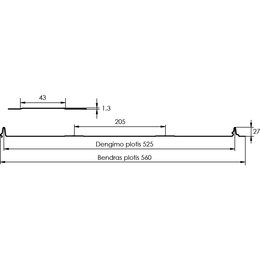 Klasikinė skarda Hanbud PHR560 "Trapecija 2" 0,5-0.7 mm., (0,525mm) juoda, blizgi (RAL9005), m2