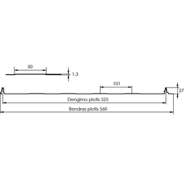 Klasikinė skarda Hanbud PHR560 "Trapecija 4" 0,5-0.7 mm., (525mm) juoda, blizgi (RAL9005), m2