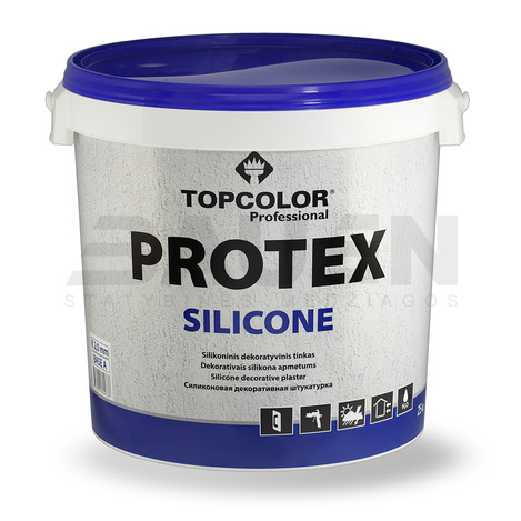 Silikoninis tinkas | Silikoninis dekoratyvinis tinkas TOPCOLOR Protex Silicone, 1,5mm (samanėlė), balta, 5 kg.