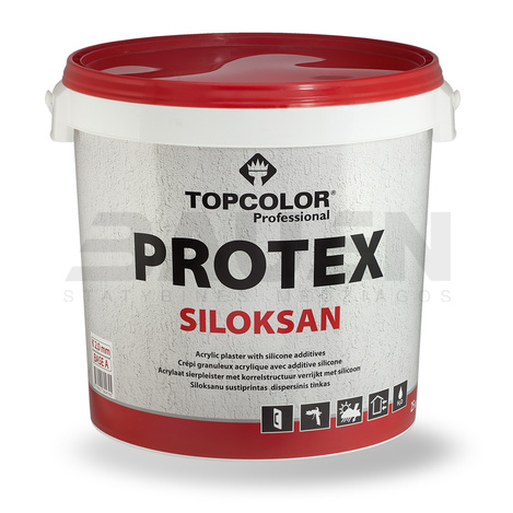 Silikoninis tinkas | Akrilinis silikoninis dekoratyvinis tinkas TOPCOLOR Protex Siloksan, 1,5mm (samanėlė), balta, 5 kg.