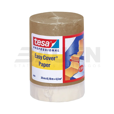 Statybinės plėvelės | Apsauginė popierinė plėvelė TESA Easy Cover Paper (4364), 25 m x 180 mm., vidaus darbams