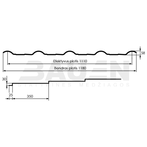 Plieninė danga | Čerpinio profilio plieninė stogo danga Hanbud "Argilla" 0,47 mm., (1100mm) ruda, matinė (RAL8017 ultraMat), m2