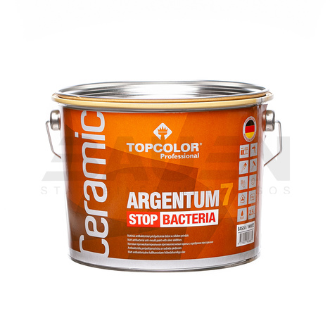 Dažai | Antibakteriniai priešpelėsiniai dažai TOPCOLOR Ceramic Argentum 7 STOP BACTERIA, balta (A bazė) 2,5 L