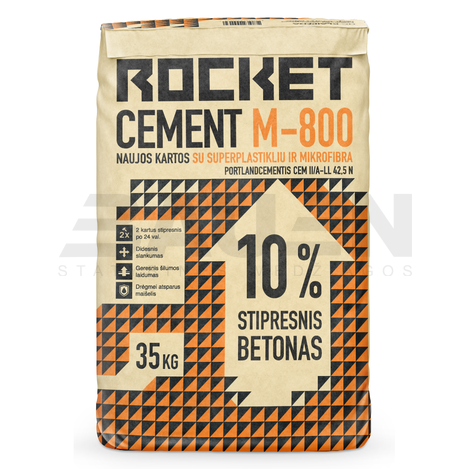 Cementas | Cementas su superplastikliu ir mikrofibra ROCKET CEMENT M-800 CEM II/A-LL 42.5N, 35 kg.