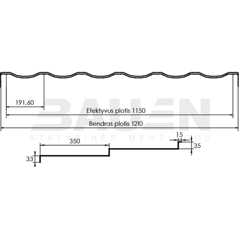 Plieninė danga | Modulinė skarda Moderno 0,5mm MAT RAL8019 (0,805 m2)