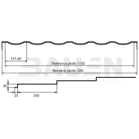 Plieninė danga | Čerpinio profilio plieninė stogo danga Hanbud "Malta" 0,47 mm., (1150mm) ruda, blizgi (RAL8017), m2