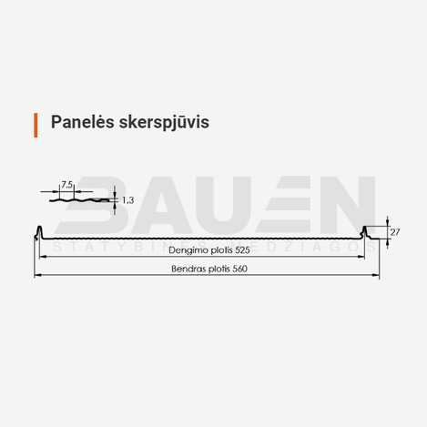 Plieninė danga | Klasikinė skarda Hanbud PHR560 "Mikrobanga" 0,5-0.7 mm., (0,525mm) juoda, blizgi (RAL9005), m2