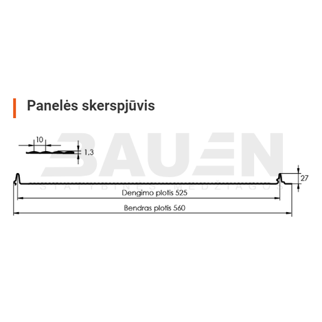 Plieninė danga | Klasikinė skarda Hanbud PHR560 "Molet" 0,5-0.7 mm., (0,525mm) juoda, blizgi (RAL9005), m2