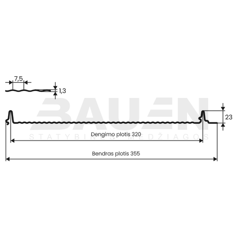 Plieninė danga | Klasikinė skarda Hanbud PHR355 "Mikrobanga" 0,5-0.7 mm., (320mm) ruda, matinė (RAL8017), m2