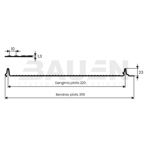 Plieninė danga | Klasikinė skarda Hanbud PHR355 "Molet" 0,5-0.7 mm., (320mm) ruda, matinė (RAL8017), m2