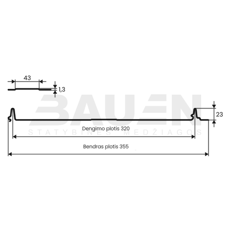 Plieninė danga | Klasikinė skarda Hanbud PHR355 "Trapecija" 0,5-0.7 mm., (320mm) ruda, matinė (RAL8017), m2