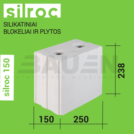 Silikatiniai blokeliai (mūro) | Silikatinis blokas SILROC M15 250x150x238 (80 vnt)