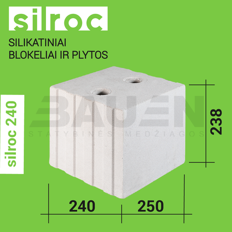 Silikatiniai blokeliai (mūro) | Silikatinis blokas SILROC M24 250x240x238 (48vnt)
