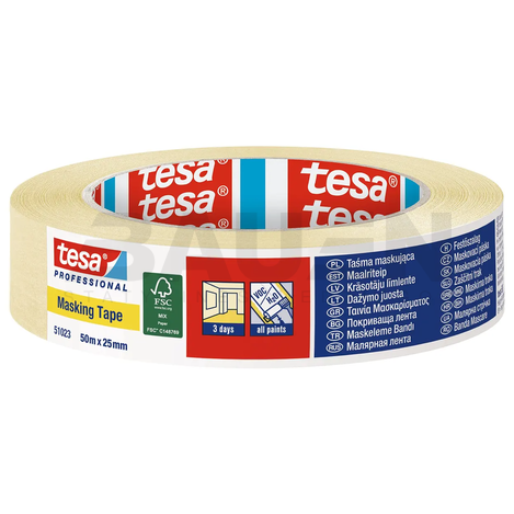 Dažymo juosta TESA Professional Masking Tape (51023), vidaus darbams, 50 m x 25 mm., 3 d.