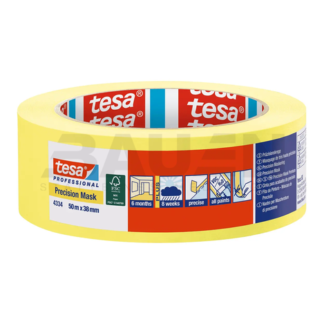 Dažymo juostos | Dažymo juosta tiksliems darbams TESA Precision Mask (4334), vidaus ir lauko darbams, 50 m x 38 mm., 6 mėn.