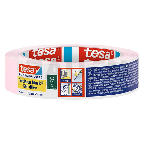 Dažymo juostos | Dažymo juosta jautriems paviršiams TESA Precision Mask Sensitive (4333), vidaus darbams, 50 m x 25 mm., 14 d.