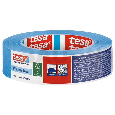 Dažymo juostos | Dažymo juosta TESA Professional UV Paper Tape (4435), lauko darbams, 50 m x 30 mm., 2 sav.