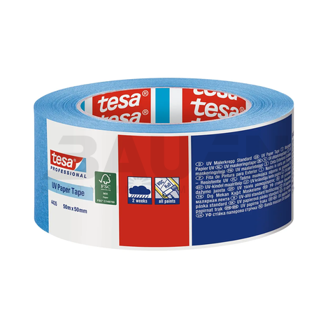 Dažymo juostos | Dažymo juosta TESA Professional UV Paper Tape (4435), lauko darbams, 50 m x 50 mm., 2 sav.
