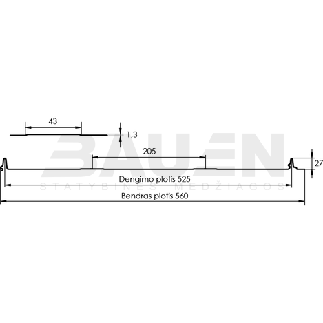 Plieninė danga | Klasikinė skarda Hanbud PHR560 "Trapecija 2" 0,5-0.7 mm., (0,525mm) juoda, blizgi (RAL9005), m2