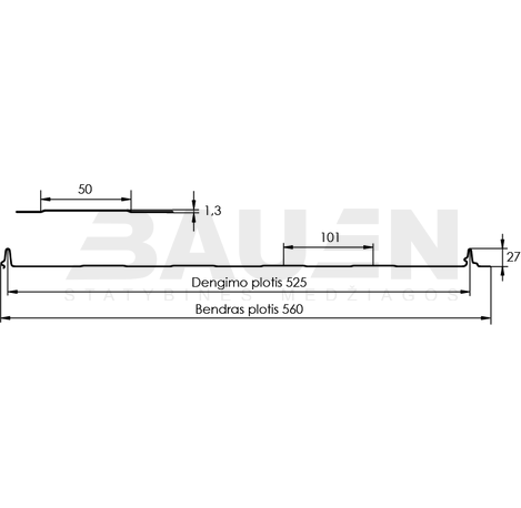 Plieninė danga | Klasikinė skarda Hanbud PHR560 "Trapecija 4" 0,5-0.7 mm., (525mm) juoda, blizgi (RAL9005), m2